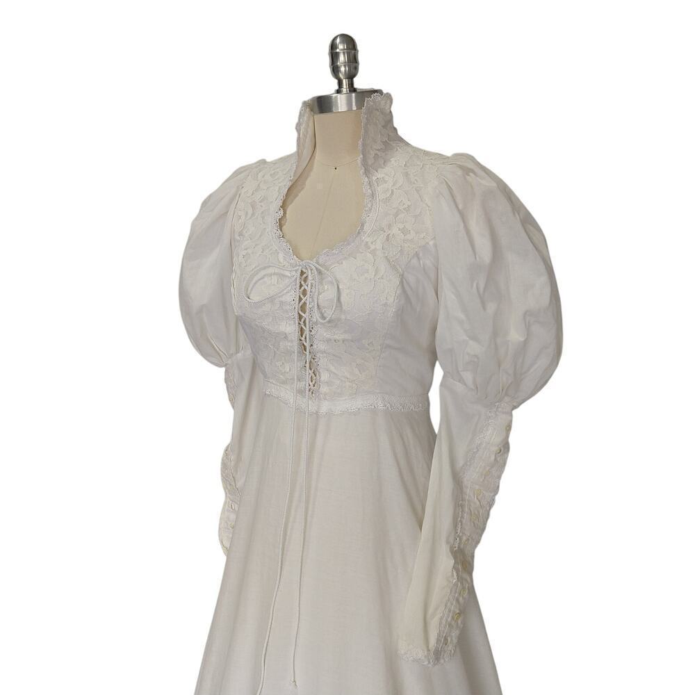 Gunne Sax Wedding Dress Size 11 M Corset White Puff Sleeves Vintage 70s - Picture 8 of 12